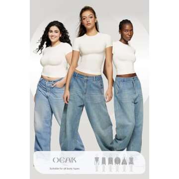 Soft Slim Fit OEAK Women Short Sleeve T-shirts in White