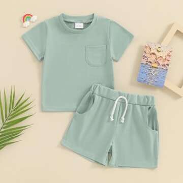 citgeett Toddler Baby Boy Girl Summer Outfits Cotton Short Sleeve Solid T-shirt Top Casual Shorts Ne...