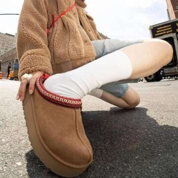 CCIMOK Women's Slippers Platform Mini Boots Short Ankle Boot Fur Fleece Lined Sneakers House slippers Anti-Slip Boot For Outdoor (Brown, Adult, Women, 9, Numeric, US Footwear Size System, Medium)