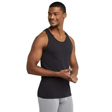 Hanes Men's Originals Stretch Cotton Pack, Moisture-Wicking Tank Tops, Tagless, 3-Pack, White/Tan/Bl...