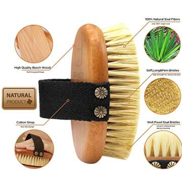 ICANdOIT Dry Brushing Body Brush-Stiff Sisal Bristles Dry Skin Brush,Exfoliating Massage Brush for Cellulite and Lymphatic,Improve Circulation,Stop Ingrown Hairs,Reduce Acne,Soften Skin