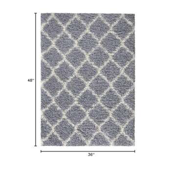 Ottomanson Indoor Moroccan Trellis Design Jute Back 3x5 Soft Shag Area Rug for Bedroom, Living Room,...