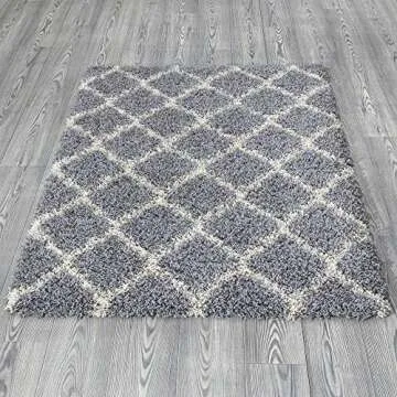 Ottomanson Indoor Moroccan Trellis Design Jute Back 3x5 Soft Shag Area Rug for Bedroom, Living Room, Dining Room, Office, 3'3" x 4'7", Gray