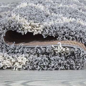 Ottomanson Indoor Moroccan Trellis Design Jute Back 3x5 Soft Shag Area Rug for Bedroom, Living Room, Dining Room, Office, 3'3" x 4'7", Gray