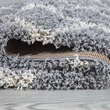 Ottomanson Indoor Moroccan Trellis Design Jute Back 3x5 Soft Shag Area Rug for Bedroom, Living Room, Dining Room, Office, 3'3" x 4'7", Gray