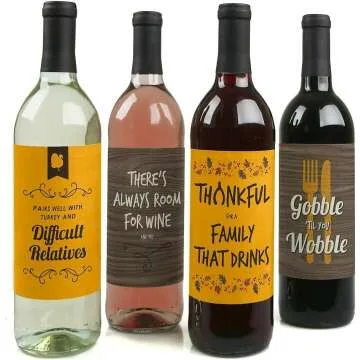 Funny Thanksgiving Wine Labels - Set of 4 Stickers