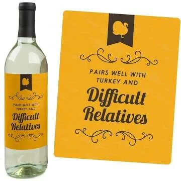 Funny Thanksgiving Wine Labels - Set of 4 Stickers