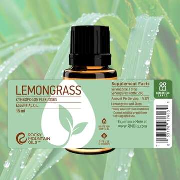 Rocky Mountain Oils Lemongrass Essential Oil - Essential Oils for Diffusers, Topical, and Home - 15ml