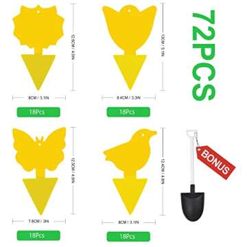 72 Pcs Classic Sticky Traps for Fungus Gnat (Plants), Flying Insect, Whitefly and Fly, Yellow Sticky...