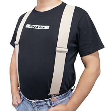 Melo Tough Heavy Duty Men's Suspenders 2 Inch Wide Khaki