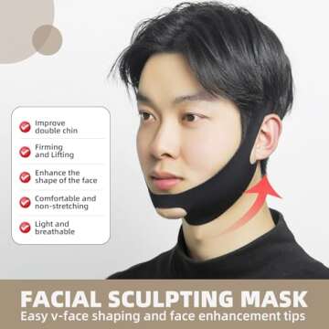 V-Line Lifting Mask - Double Chin Reducer and Face Shaper with High-Elastic Fit, Reusable Chin Strap and Depuffing Tape for Skin Tightening, Sagging Skin Relief and Slimming for Men and Women