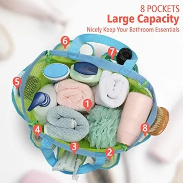 F-color Portable Shower Caddy with 7 Pockets for College Gym