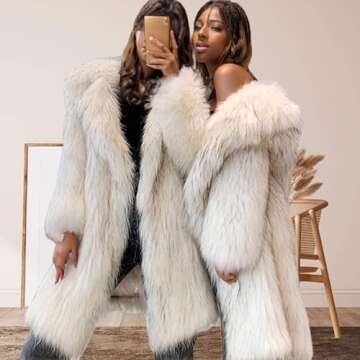 LRYBSA Shaggy Fluffy Faux Fur Coat Long Sleeve Long Jacket,Grey white Color Sweater, Women's Fashion Puffy Overcoat Outwear