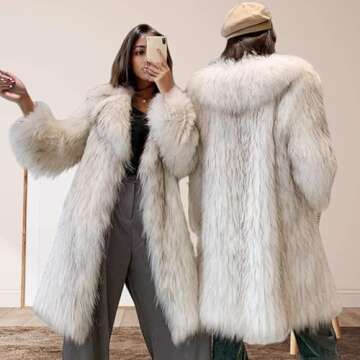 LRYBSA Shaggy Fluffy Faux Fur Coat Long Sleeve Long Jacket,Grey white Color Sweater, Women's Fashion Puffy Overcoat Outwear