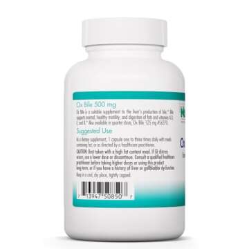 Nutricology Ox Bile 500 mg - Ox Bile Supplements for No Gallbladder, Digestive Enzymes for Liver, Fat Digestion Support, Hypoallergenic Gallblader Supplements - 100 Capsules 1-Pack