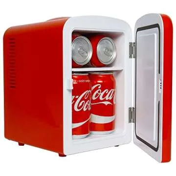 Coca Cola Mini Fridge for Bedroom Skincare Cosmatic Office 4L Small Refrigerator 6 Can Mini Refrigerator Dorm Fridge Portable Cooler 12V DC 110V AC Personal Travel Refrigerator Snacks Drinks Red