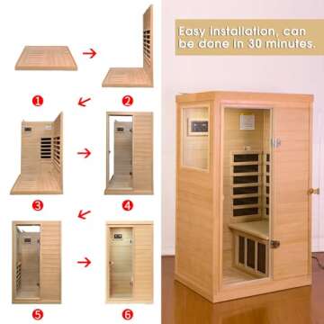 LTCCDSS Infrared Sauna, 1 Person Far Infrared Sauna for Home, with 1050W Indoor Sauna, Low EMF Heaters, 2 Bluetooth Speakers, 1 LED Reading Lamp Hemlock Wood Sauna Room Left Door