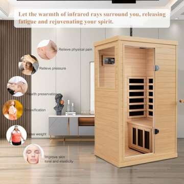 LTCCDSS Infrared Sauna, 1 Person Far Infrared Sauna for Home, with 1050W Indoor Sauna, Low EMF Heaters, 2 Bluetooth Speakers, 1 LED Reading Lamp Hemlock Wood Sauna Room Left Door