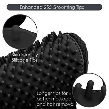 Upgrade Version Pet Grooming Glove - Gentle Deshedding Brush Glove for Dogs, Cats & Horses with Long and Short Fur - Efficient Pet Hair Remover Mitt - Enhanced Five Finger Design - 1 Pair (Black)