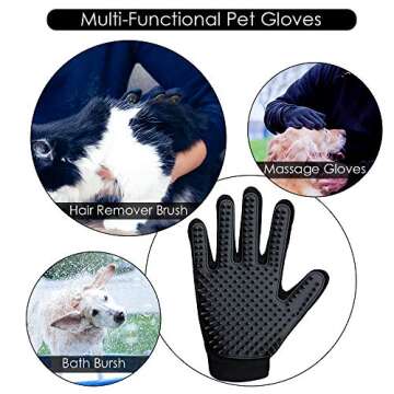 Upgrade Version Pet Grooming Glove - Gentle Deshedding Brush Glove for Dogs, Cats & Horses with Long and Short Fur - Efficient Pet Hair Remover Mitt - Enhanced Five Finger Design - 1 Pair (Black)