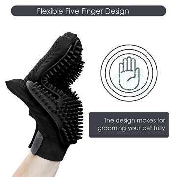 Upgrade Version Pet Grooming Glove - Gentle Deshedding Brush Glove for Dogs, Cats & Horses with Long and Short Fur - Efficient Pet Hair Remover Mitt - Enhanced Five Finger Design - 1 Pair (Black)