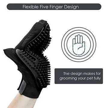 Upgrade Version Pet Grooming Glove - Gentle Deshedding Brush Glove for Dogs, Cats & Horses with Long and Short Fur - Efficient Pet Hair Remover Mitt - Enhanced Five Finger Design - 1 Pair (Black)