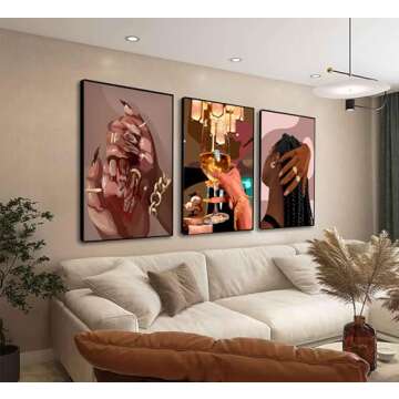 LQOZTBX 3Pcs Black Girl Wall Art Fashion African American Canvas Paintings Black Women Posters Nail ...