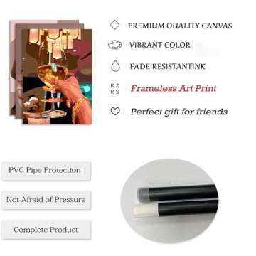 LQOZTBX 3Pcs Black Girl Wall Art Fashion African American Canvas Paintings Black Women Posters Nail Art Pictures Champagne Prints Boho Aesthetic Wall Decor For Bedroom Unframed