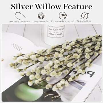 40 Stems 17.5 Inches Real Dried Pussy Willow Branches for Vase White Pussy Willows Snow willlows Dried Flowers Pussywillow for Home Decorations, Wedding, Fireplace Yard