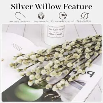 40 Stems 17.5 Inches Real Dried Pussy Willow Branches for Vase White Pussy Willows Snow willlows Dried Flowers Pussywillow for Home Decorations, Wedding, Fireplace Yard