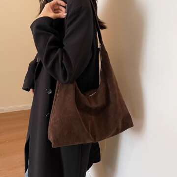 Leather Hobo Bags for Women Brown Purses Suede Purse Slouchy Tote Bag Suede Tote Bag Fall Purses Han...