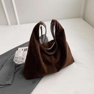 Leather Hobo Bags for Women Brown Purses Suede Purse Slouchy Tote Bag Suede Tote Bag Fall Purses Handbag (StyleA01-Coffee)