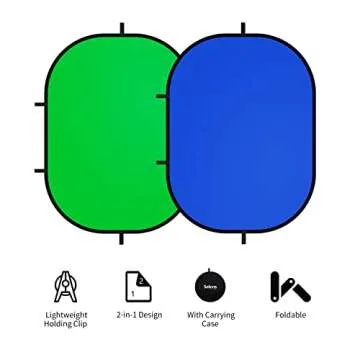 Selens 5x6.6ft Green Screen Backdrop for Photography, 2-in-1 Blue Pop Up Collapsible Photo Background with Clip and Carry Case for YouTube Videos Studio Props