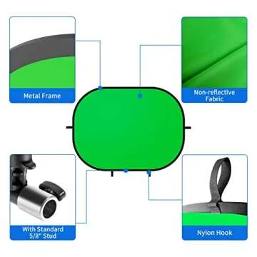 Selens 5x6.6ft Green Screen Backdrop for Photography, 2-in-1 Blue Pop Up Collapsible Photo Background with Clip and Carry Case for YouTube Videos Studio Props