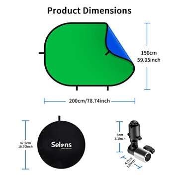 Selens 5x6.6ft Green Screen Backdrop for Photography, 2-in-1 Blue Pop Up Collapsible Photo Background with Clip and Carry Case for YouTube Videos Studio Props