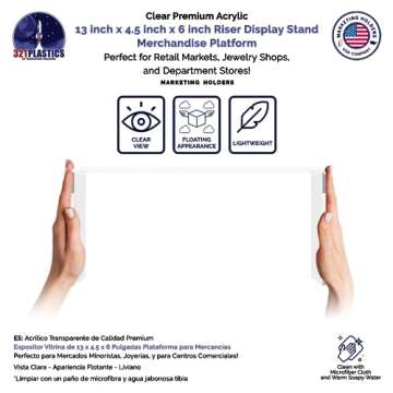 Clear Acrylic Riser 13 Inch Wide by 4.5 Inch Deep Retail Jewelry Stores One Piece Reusable Ring Box Platform Lucite Throne Counter or Tabletop Pedestal by Marketing Holders