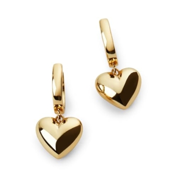 Puffed Heart Hoop Earrings - 14K Gold Plated Charm Design