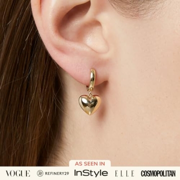 Puffed Heart Hoop Earrings - 14K Gold Plated Charm Design