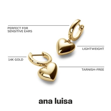 Puffed Heart Hoop Earrings - 14K Gold Plated Charm Design