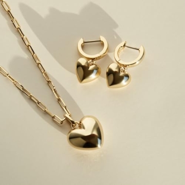 Puffed Heart Hoop Earrings - 14K Gold Plated Charm Design