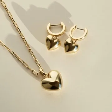 Puffed Heart Hoop Earrings - 14K Gold Plated Charm Design