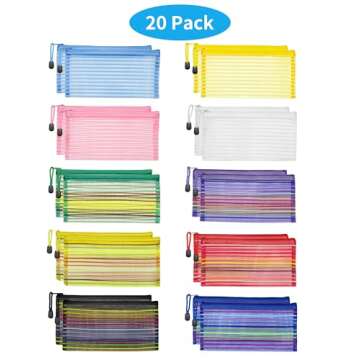 JARLINK 20 Pack 10 Colors Zipper Mesh Pouch, Zipper Bag Multipurpose Travel Bags for Office Supplies Cosmetics Travel Accessories Multicolor