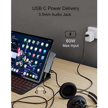 iPad Pro USB C Hub Adapter for iPad Pro 2024 M4 M2 M1,7-in-1 Hub with 4K@60Hz HDMI,3.5mm Jack,USB3.0,PD 60W,SD/TF Card Slot,iPad Air 4/5,iPad Mini 6,iPad pro 13 12.9 Accessories
