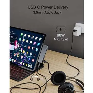 iPad Pro USB C Hub Adapter for iPad Pro 2024 M4 M2 M1,7-in-1 Hub with 4K@60Hz HDMI,3.5mm Jack,USB3.0,PD 60W,SD/TF Card Slot,iPad Air 4/5,iPad Mini 6,iPad pro 13 12.9 Accessories