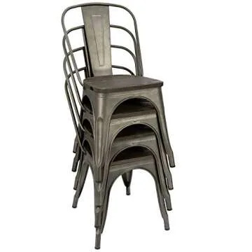 Furmax Metal Dining Chair Indoor-Outdoor Use Stackable Chic Dining Bistro Cafe Side Metal Chairs Set of 4(Gun)
