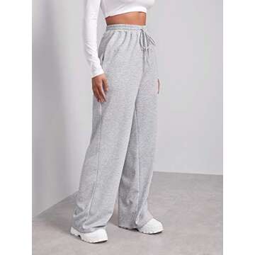 Floerns Women's Causal Drawstring High Waist Baggy Straight Wide Leg Sweatpants with Pockets A Grey
