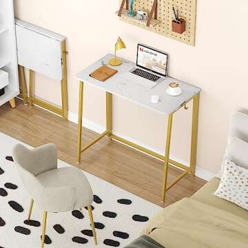 WOHOMO White Marble Folding Desk - Compact & Elegant