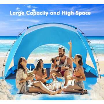 Calen Beach Tent,Beach Canopy Shade Tent with UPF 50+UV Protection for 4-5 Person, Waterproof Portab...