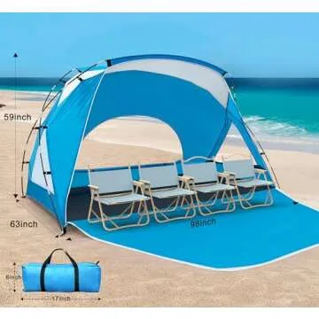 Calen Beach Tent,Beach Canopy Shade Tent with UPF 50+UV Protection for 4-5 Person, Waterproof Portable Easy Setup Beach Sun Shelter Tent for Outdoor Adventures, Camping, and Picnics with Carrying Bag