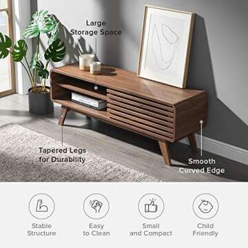 mopio Ensley TV Stand, Mid-Century Modern Television Stand for 55/60/65 inch TV, Farmhouse Entertainment Center with Storage, Media Console Credenza Table for Living Room, Bedroom (Walnut, 46")